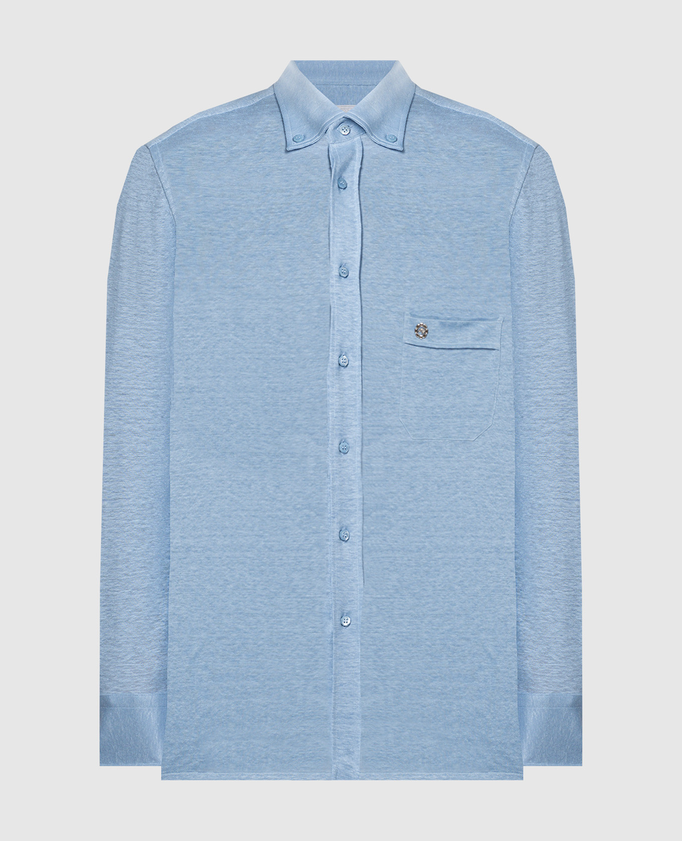 Blue linen shirt with metallic logo stefano ricci
