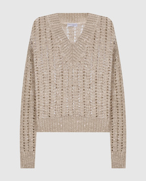 Brunello Cucinelli Beige openwork pullover Dazzling with silk and linen MEA393102