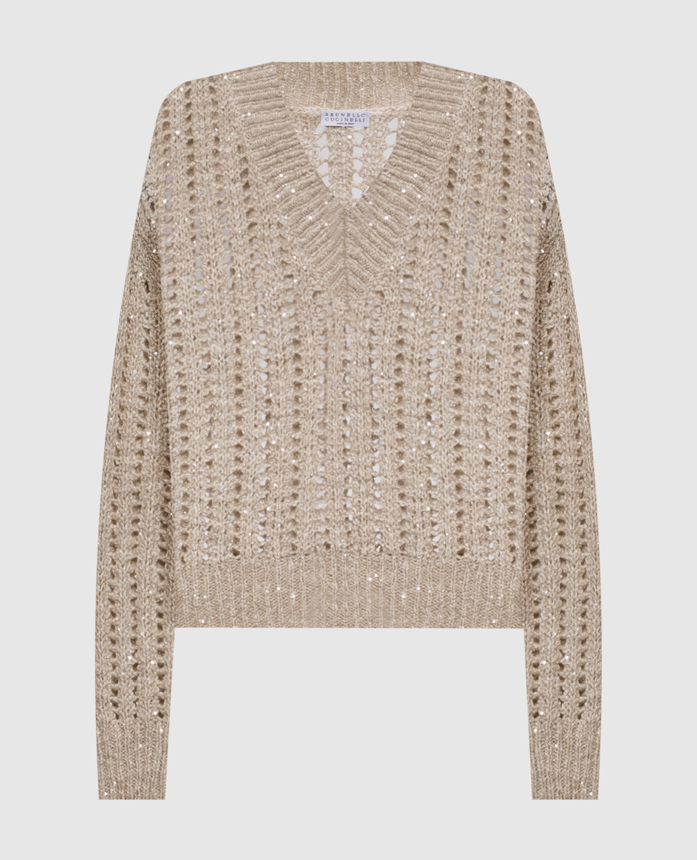 Beige openwork pullover Dazzling with silk and linen Brunello Cucinelli