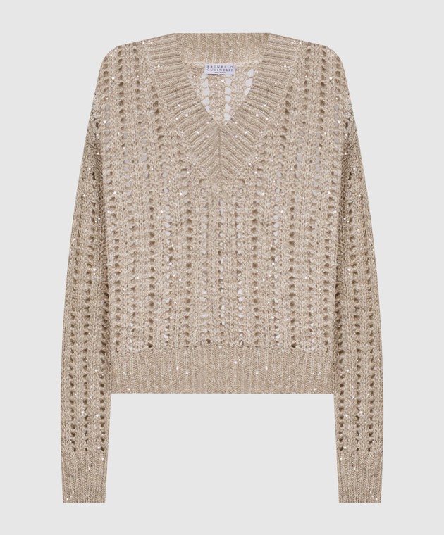 Brunello Cucinelli - Beige openwork pullover Dazzling with silk