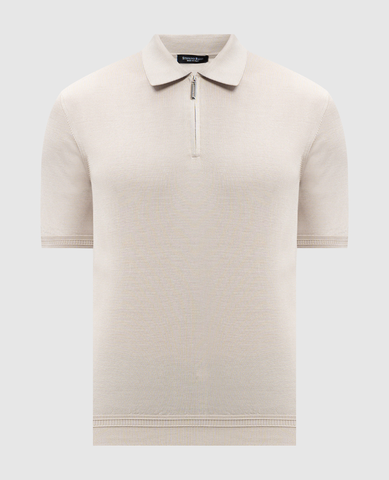 

Beige silk polo shirt with monogram logo Stefano Ricci