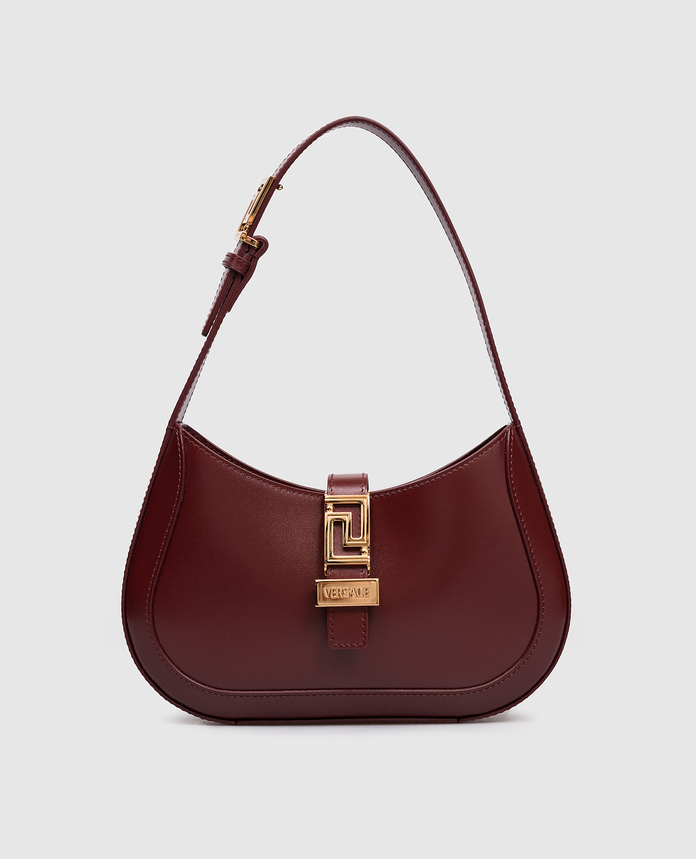 

GRECA GODDESS burgundy leather hobo bag with logo engraving Versace