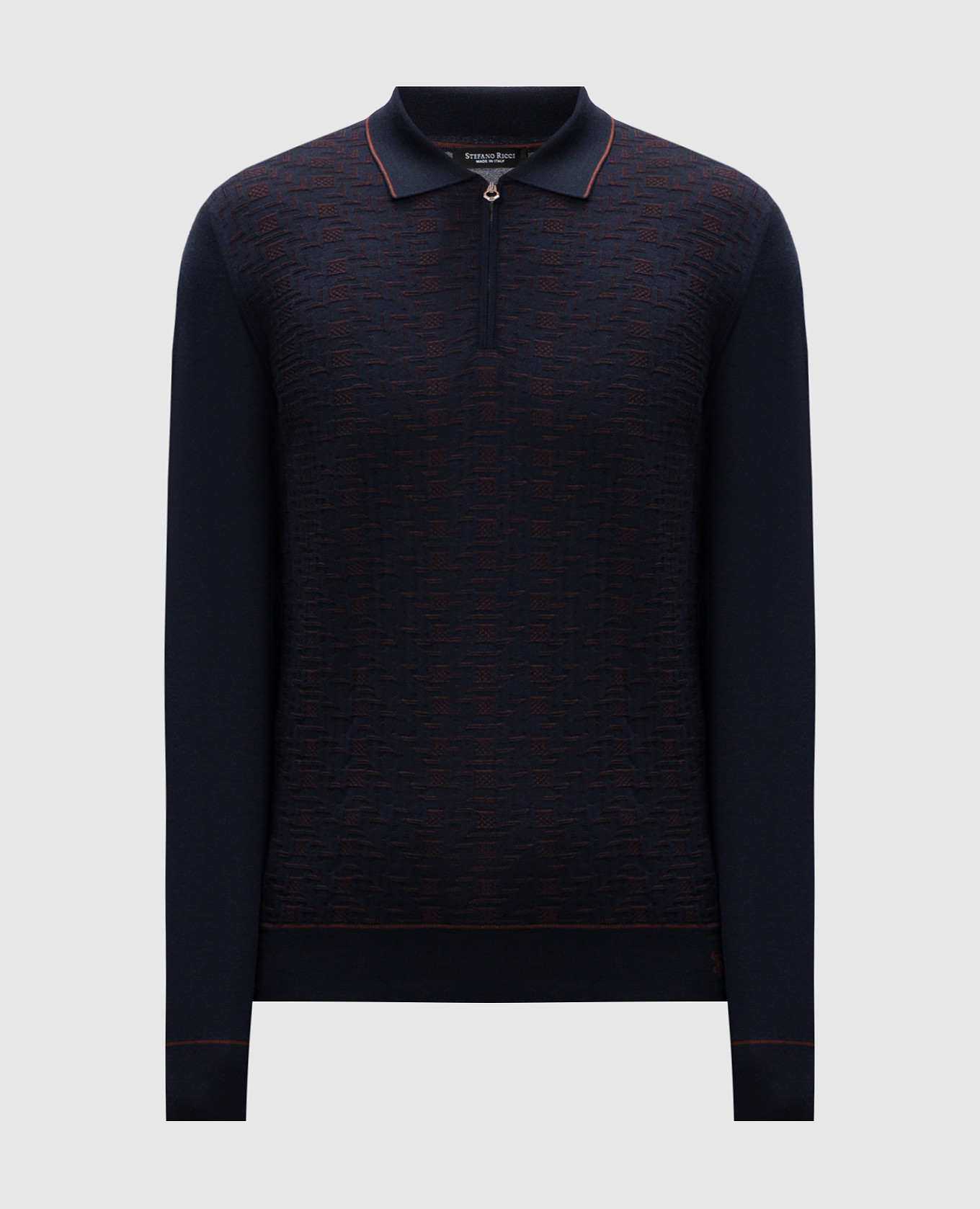 

Blue wool, silk and cashmere polo with logo monogram pattern Stefano Ricci