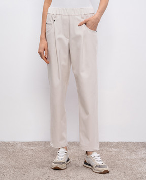 Brunello Cucinelli Gray pants with a monil chain MA126P8417