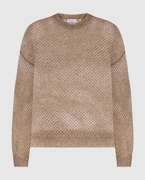 Brunello Cucinelli Beige openwork sweater with wool and sequins MPS732400