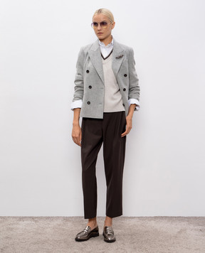 Brunello Cucinelli Gray cashmere pullover with monil chain M12527202