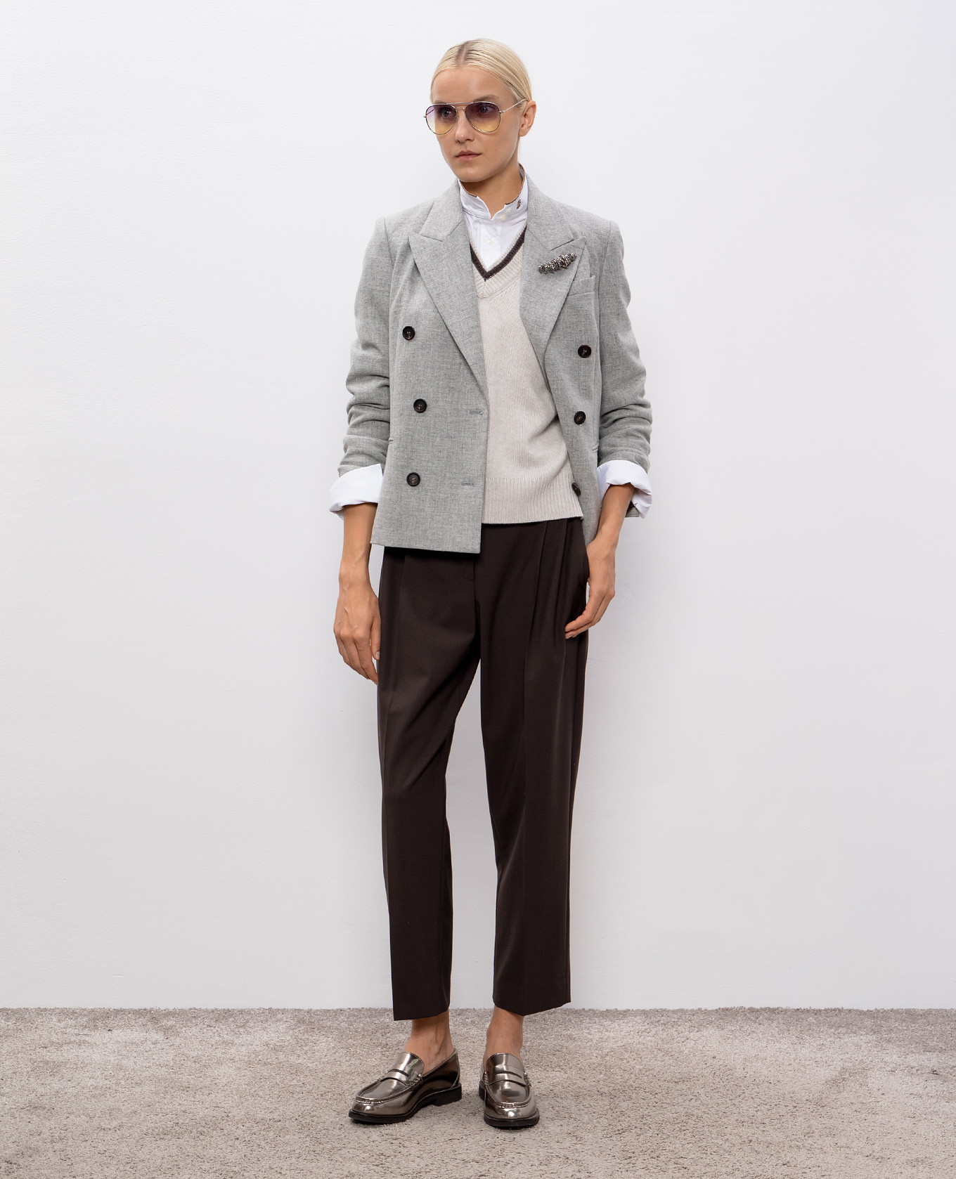 

Gray cashmere pullover with monil chain Brunello Cucinelli, Grey