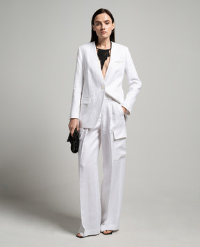 Peserico White linen cargo pants with monil chain E0410402606