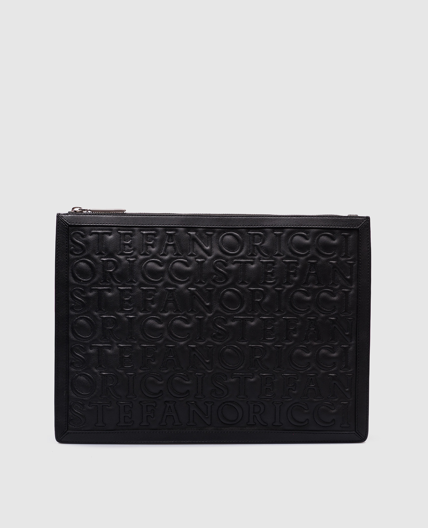 

Black leather document folder with textured logo embroidery Stefano Ricci