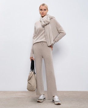 LISA YANG Heather beige cashmere striped pants 202150