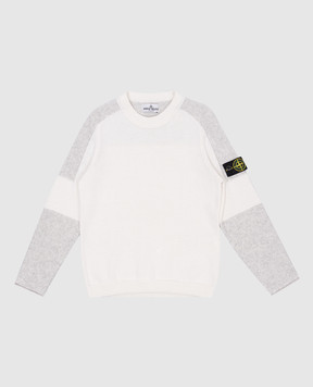 Stone Island Kids white wool and cashmere jumper with logo patch 8116521Z21012