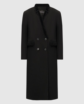 Simonetta Ravizza Black double-breasted ERCOLE coat in wool with shearling F04CO144T1H15