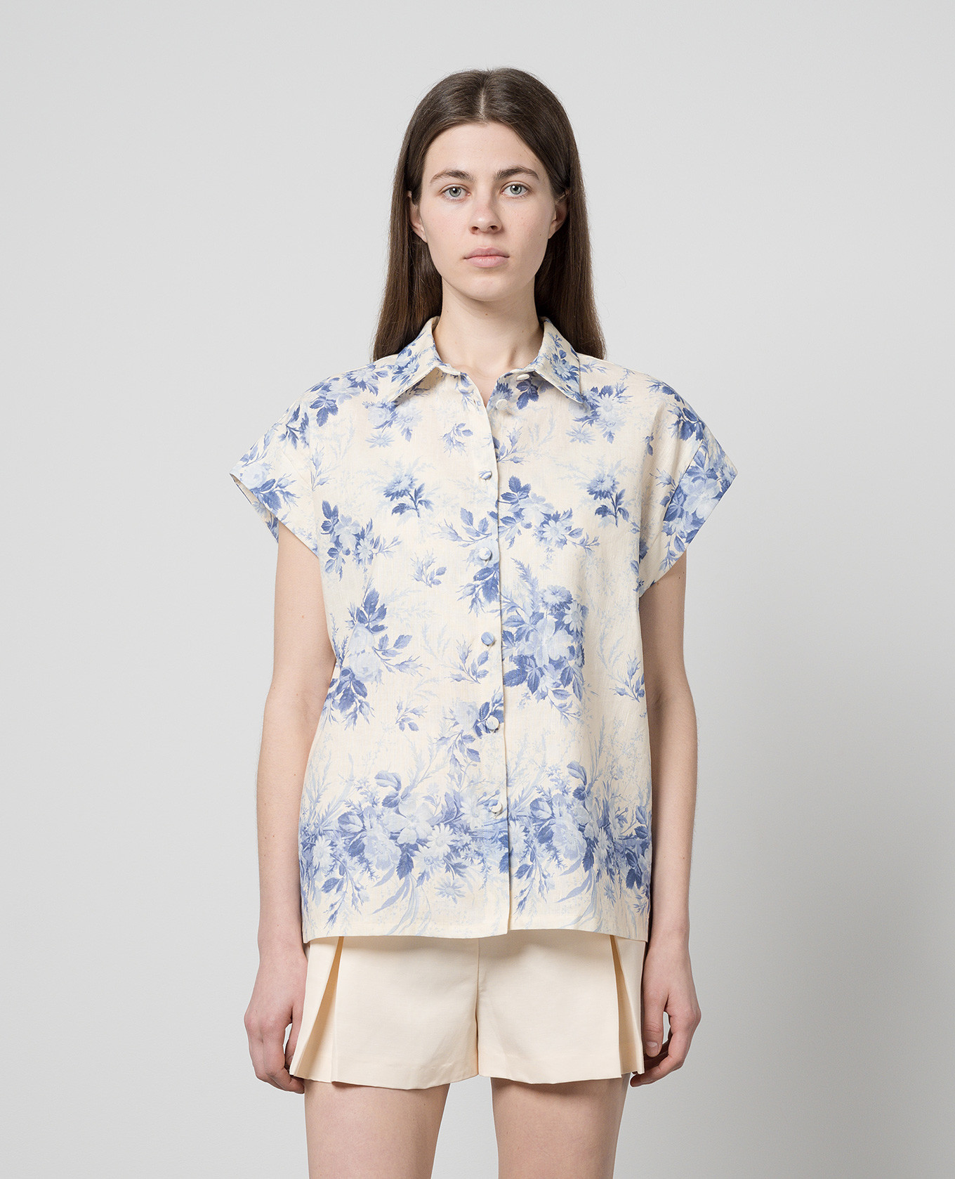 

White blouse with linen in a floral print Twinset