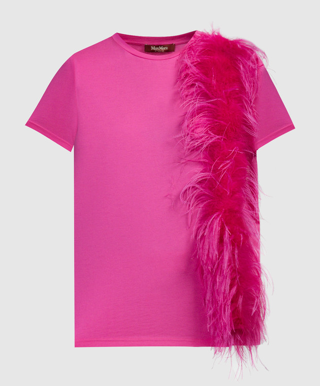 Max Mara - LAPPOLE pink t-shirt with ostrich feathers LAPPOLE