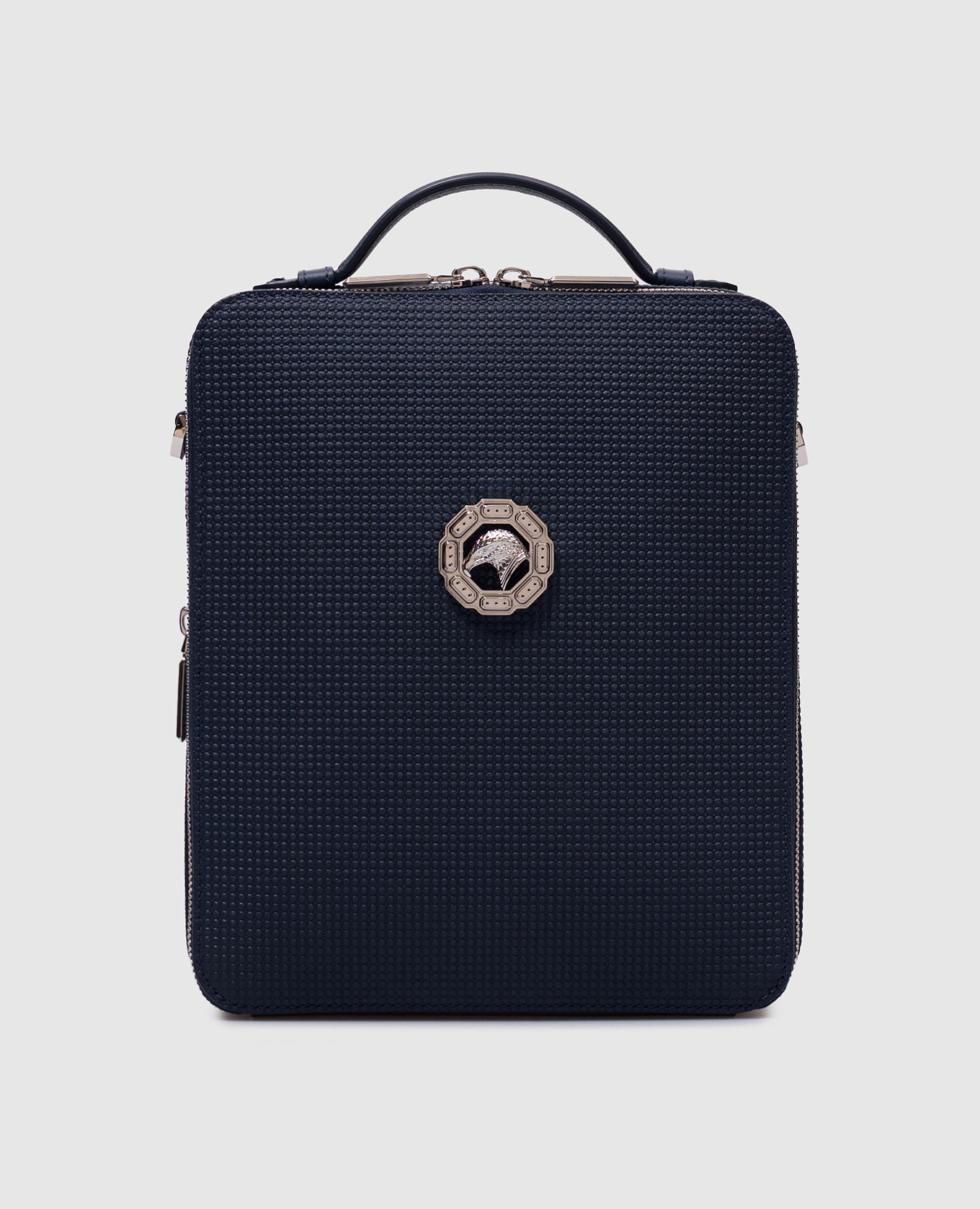 

Blue leather bag with palladium-plated emblem Stefano Ricci