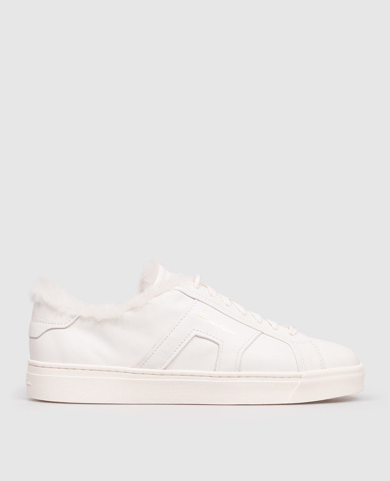 White leather sneakers with fur and logo Santoni