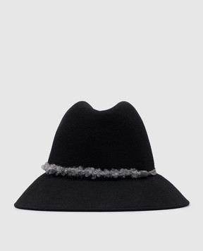 Peserico Black wool hat with monil chain S36178C0CC280