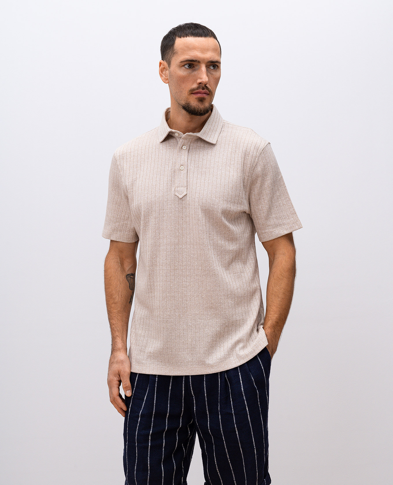 

Beige polo shirt with linen pattern Brunello Cucinelli