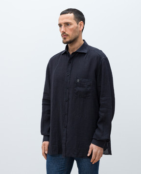 Stefano Ricci Brown linen shirt with logo emblem MC007704BX2922