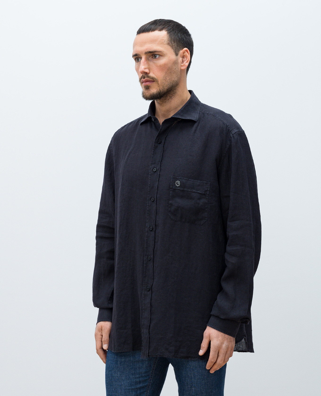 

Brown linen shirt with logo emblem Stefano Ricci