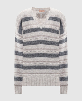 Twinset Gray striped alpaca pullover 252TT3072