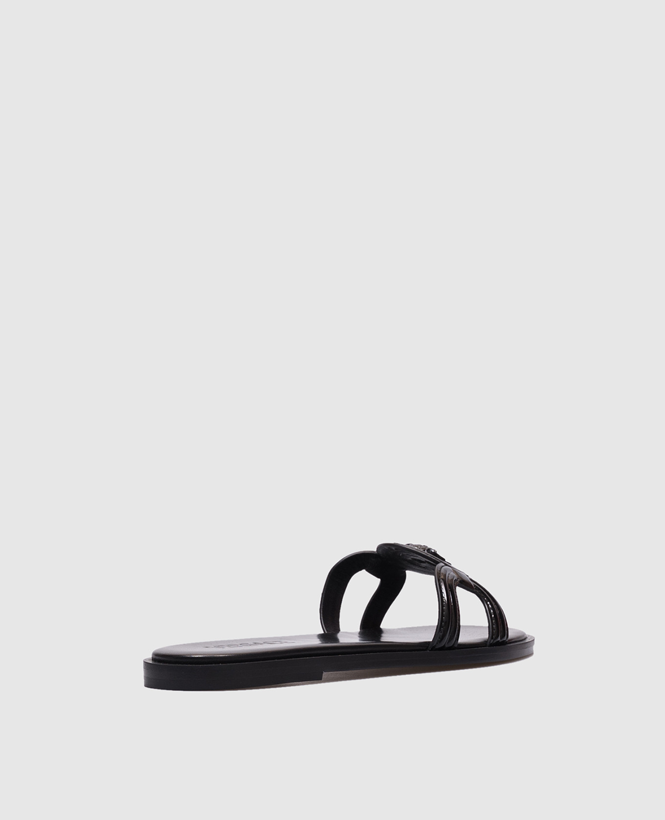 

Black leather flip-flops with logo emblem Versace