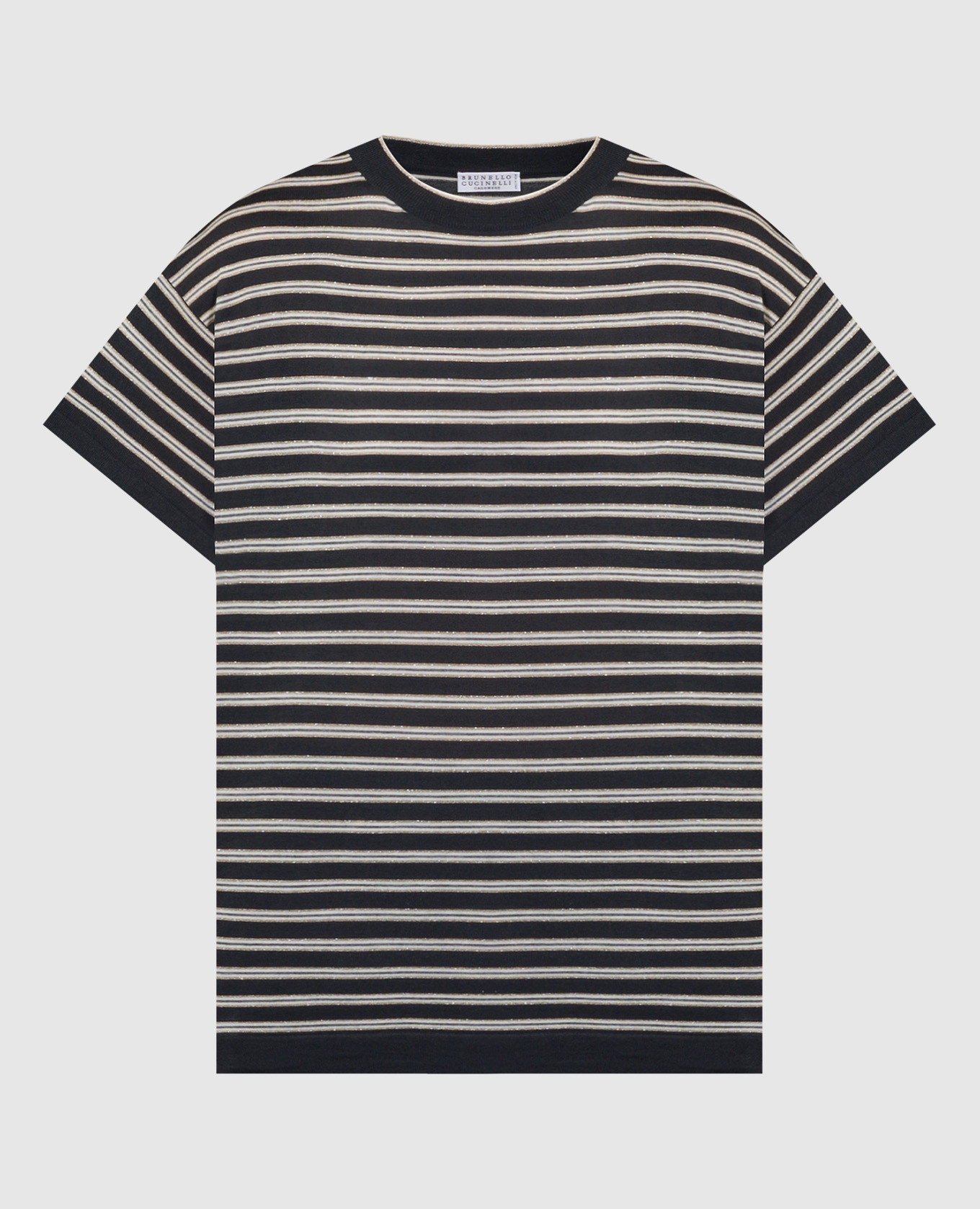 Blue wool and cashmere t-shirt with lurex brunello cucinelli