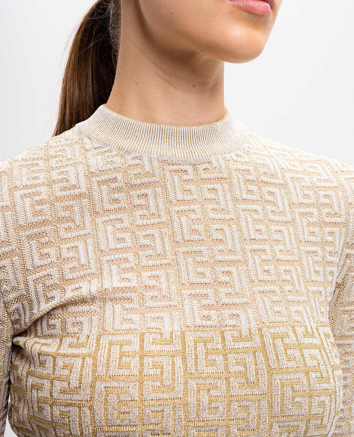 

Beige mini dress in PB Labyrinth pattern Balmain