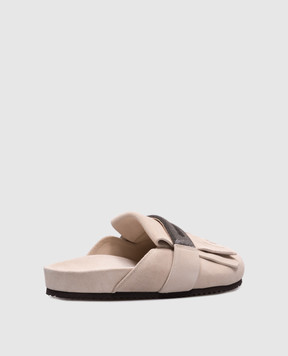 Brunello Cucinelli Beige suede mules with monil chain MZSFG2877