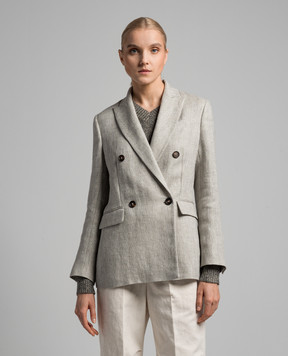 Brunello Cucinelli Gray double-breasted linen jacket with monil chain MH5682453