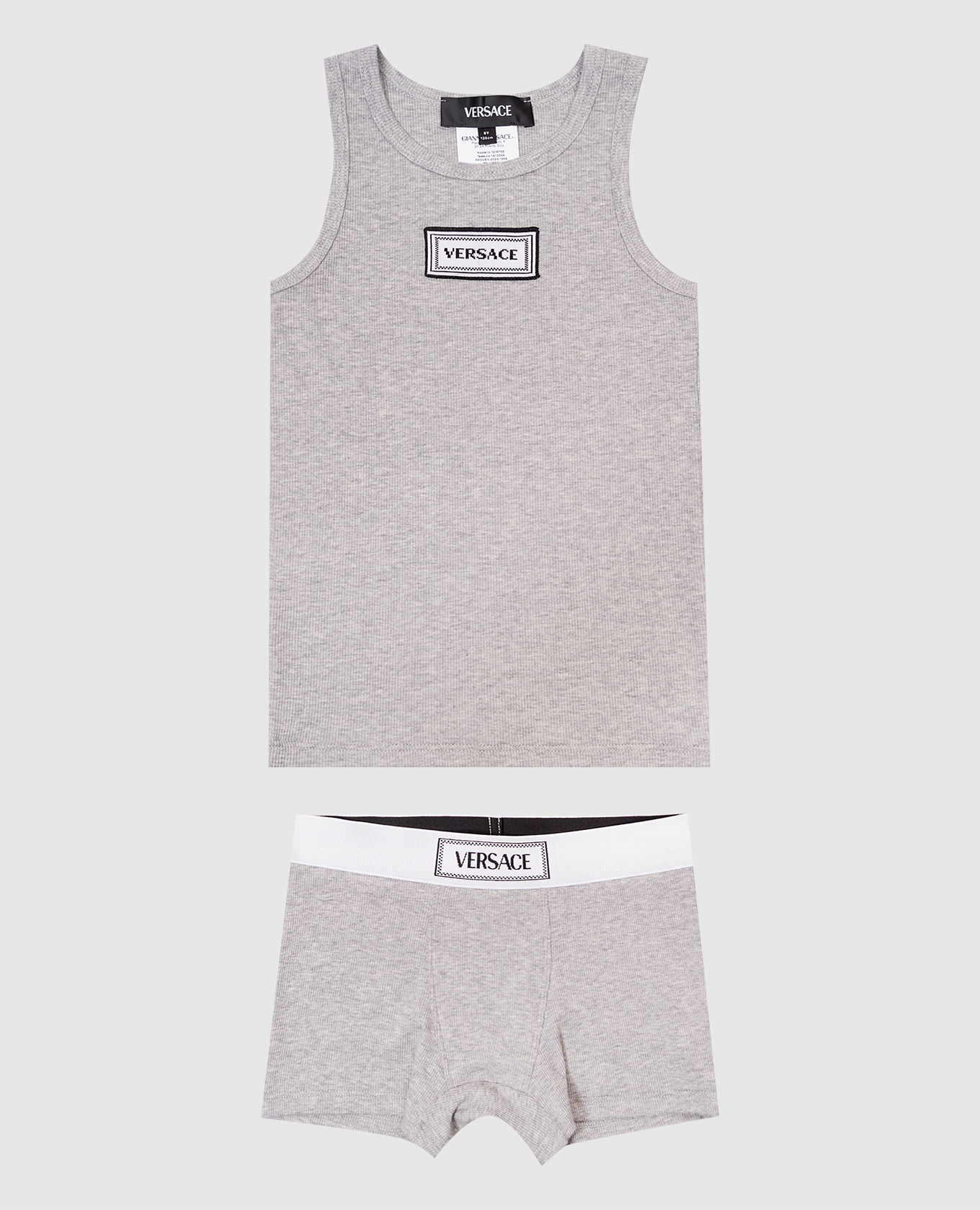 

Children's gray T-shirt and boxer shorts set Versace, Grey
