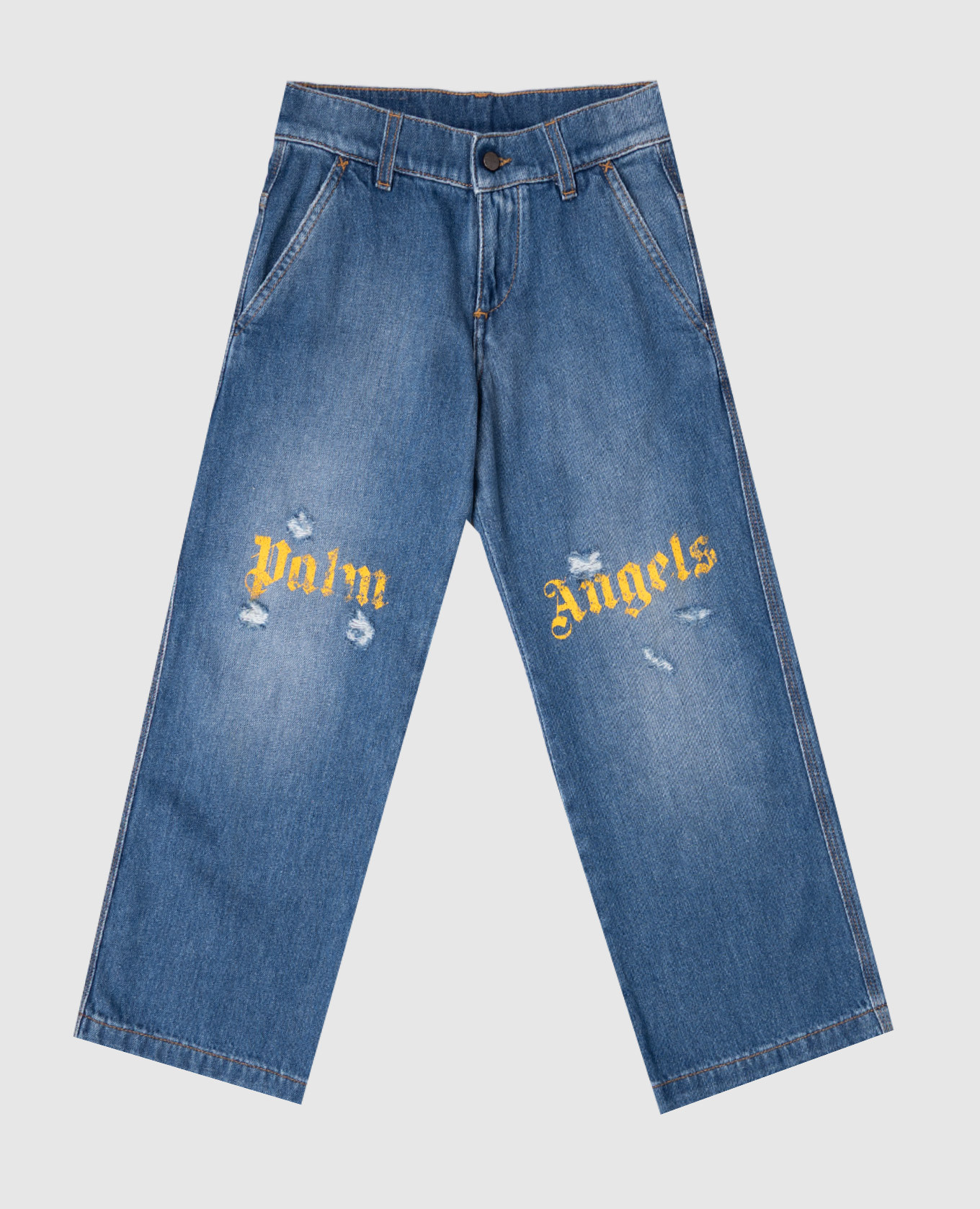 Kids&#39; blue jeans with holes and logo Palm Angels
