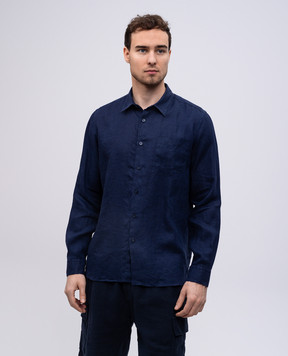 Vilebrequin Blue linen shirt with embroidered logo emblem CRSU3U00