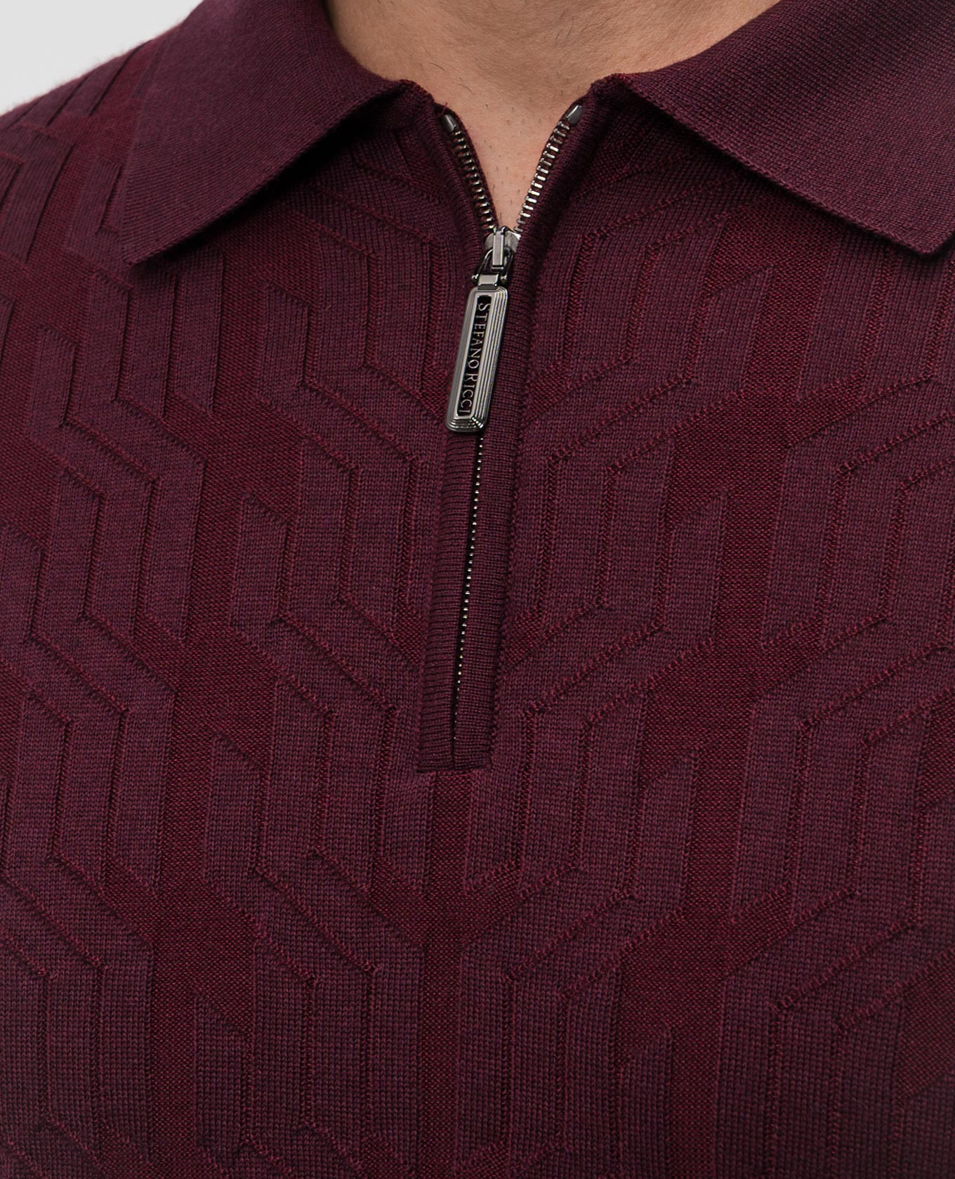 

Burgundy cashmere and silk polo with logo Stefano Ricci