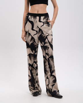 Agnona Beige silk pants with contrasting print T70715YS5033