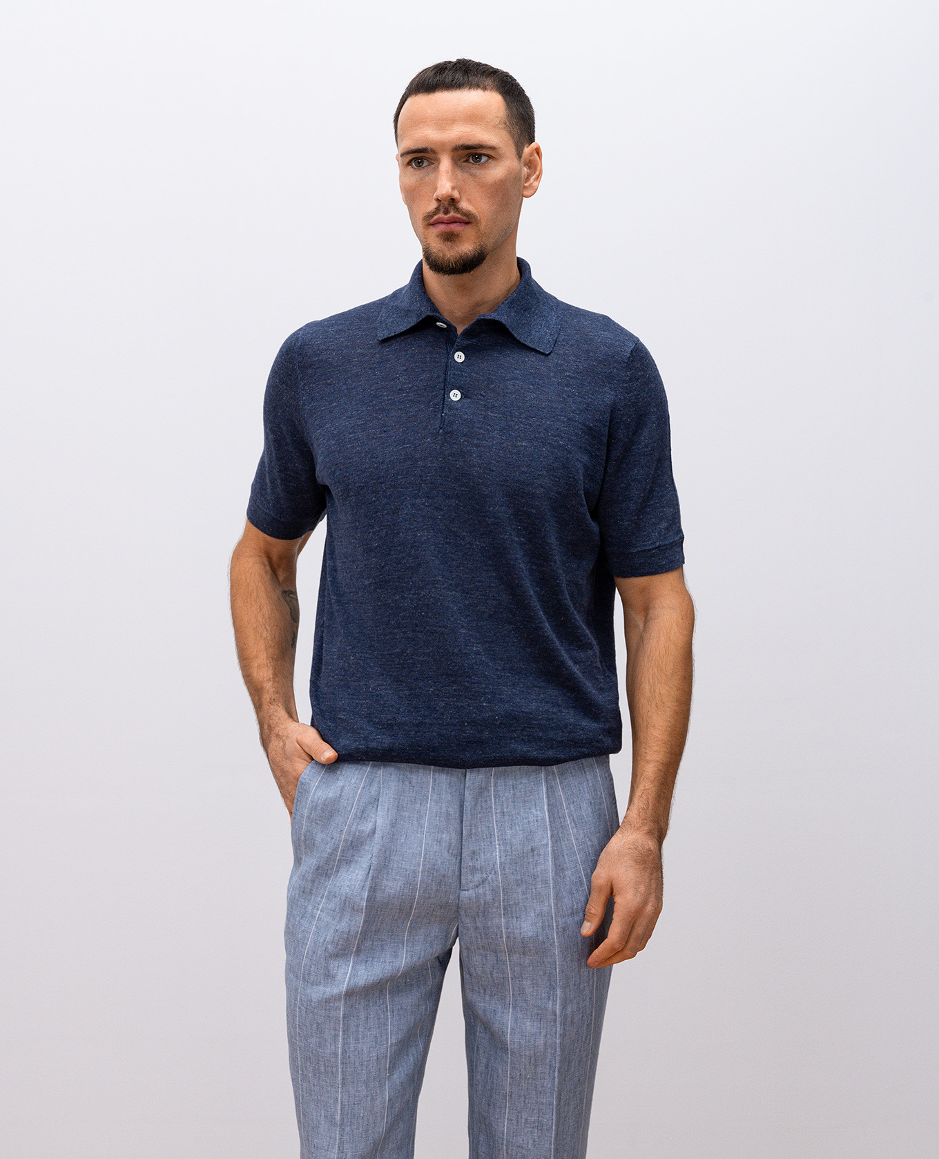 

Blue melange polo with linen Brunello Cucinelli
