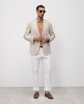 Stefano Ricci Beige wool, silk and linen patterned jacket M1RMGD22TALP49HA