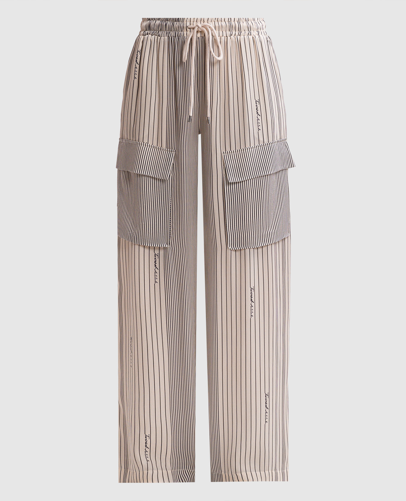 

Beige striped pants with logo print Twinset Actitude, White