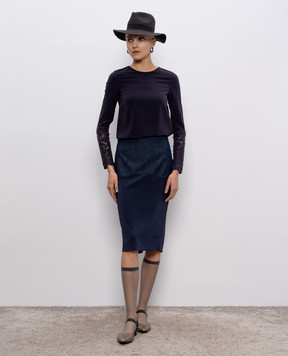 Brunello Cucinelli Blue silk blouse with macrame embroidery M0S2883E10y