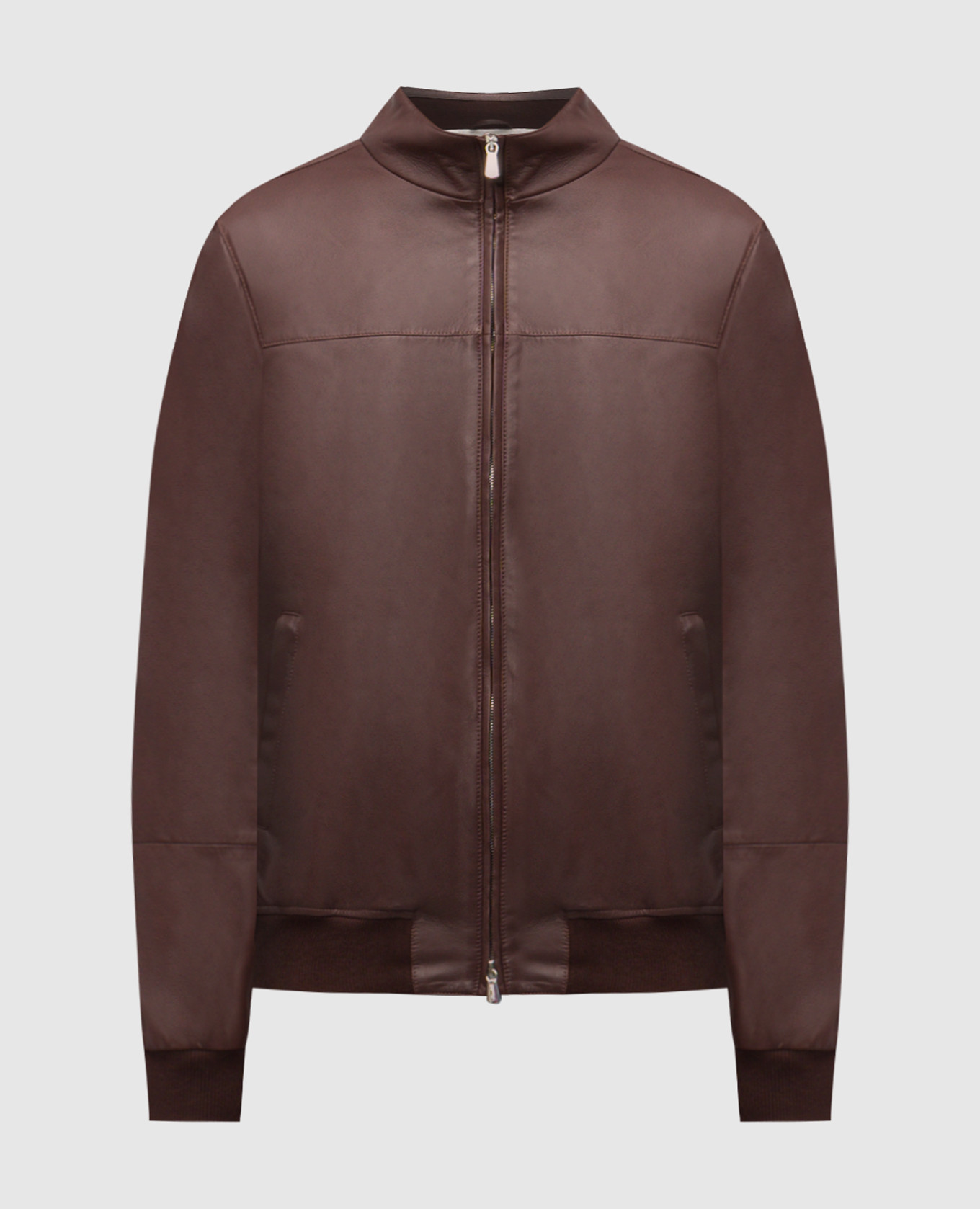 

Brown leather jacket with logo Enrico Mandelli