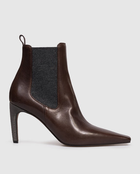 Brunello Cucinelli Brown leather ankle boots with monil chain MZORC3008P