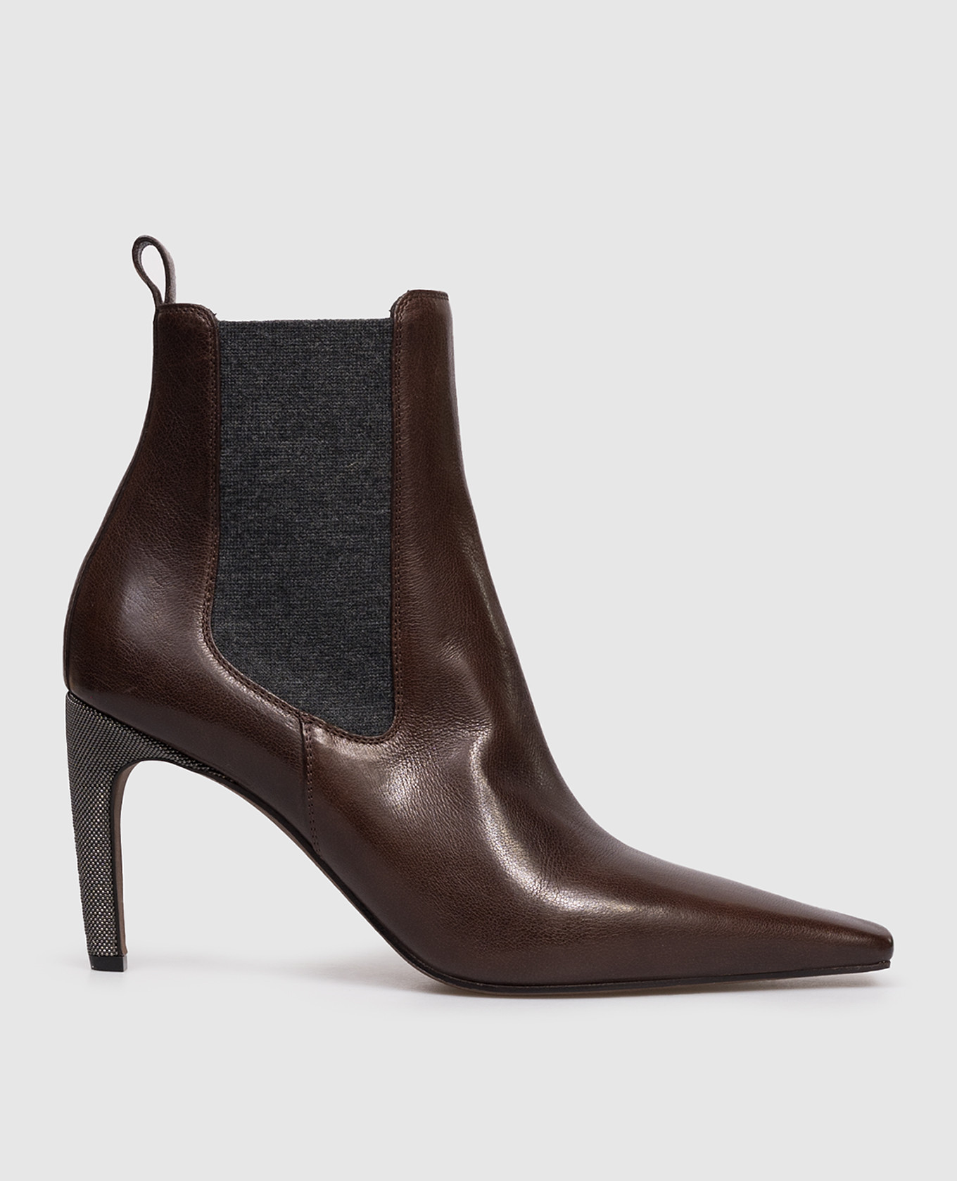 

Brown leather ankle boots with monil chain Brunello Cucinelli