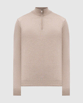 Cashmere&Whiskey Beige merino wool jumper with zipper 77397