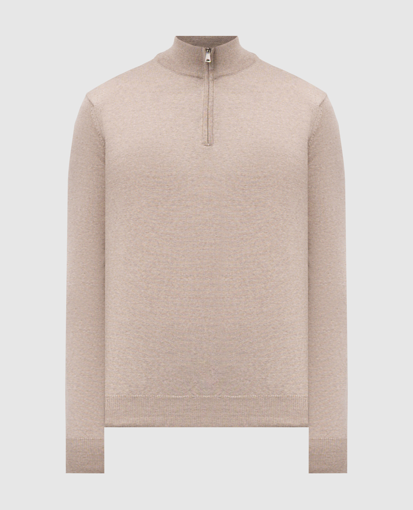 Beige merino wool jumper with zipper