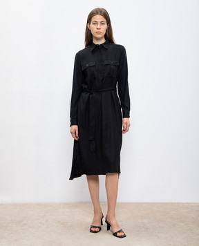 Peserico Black wool polo dress with monil chain S0286902776