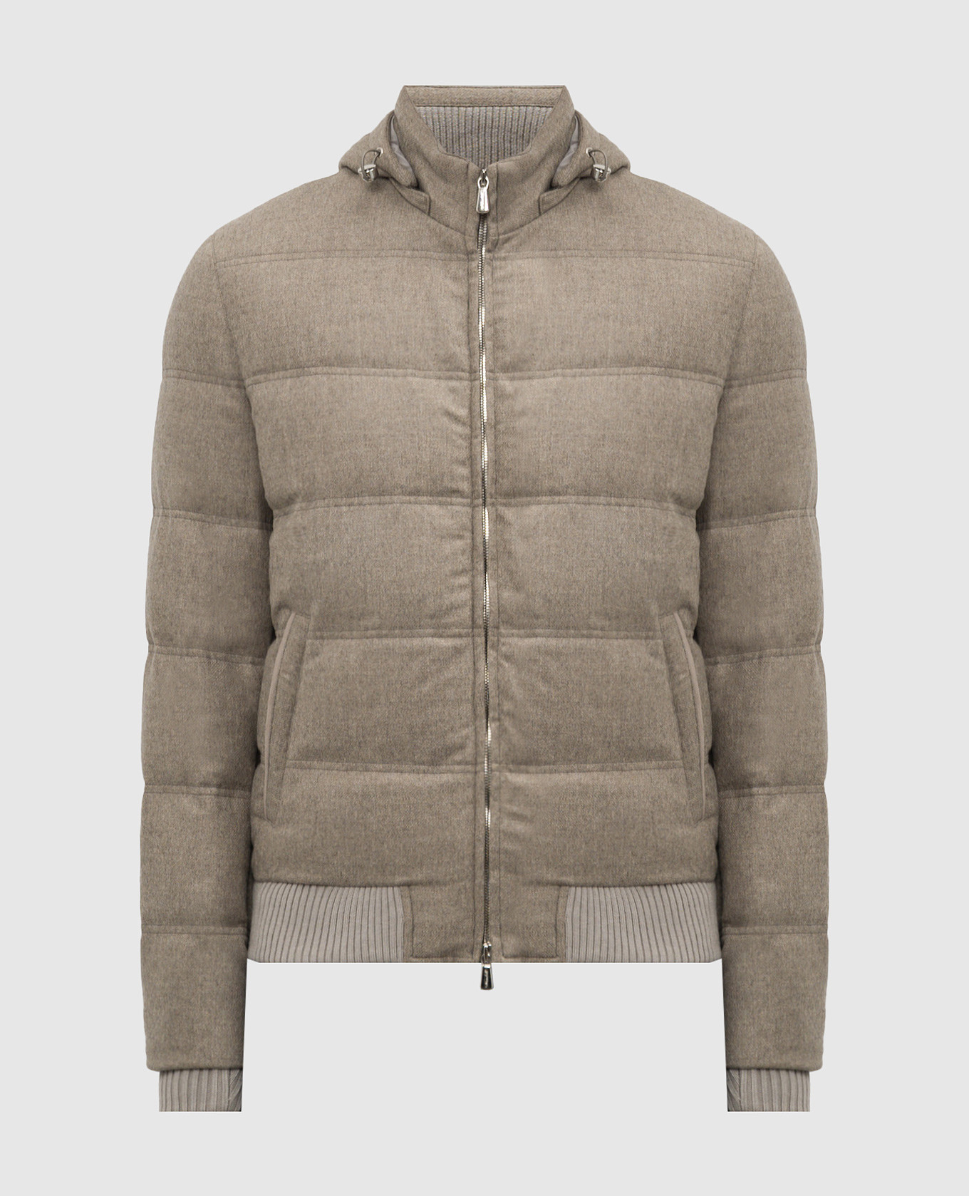Gray quilted down jacket made of wool and cashmere enrico mandelli