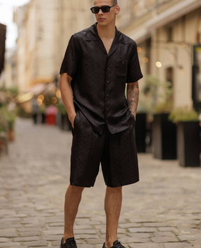 Dolce&Gabbana Black silk shorts with monogram logo pattern GV37ATFJ1JY