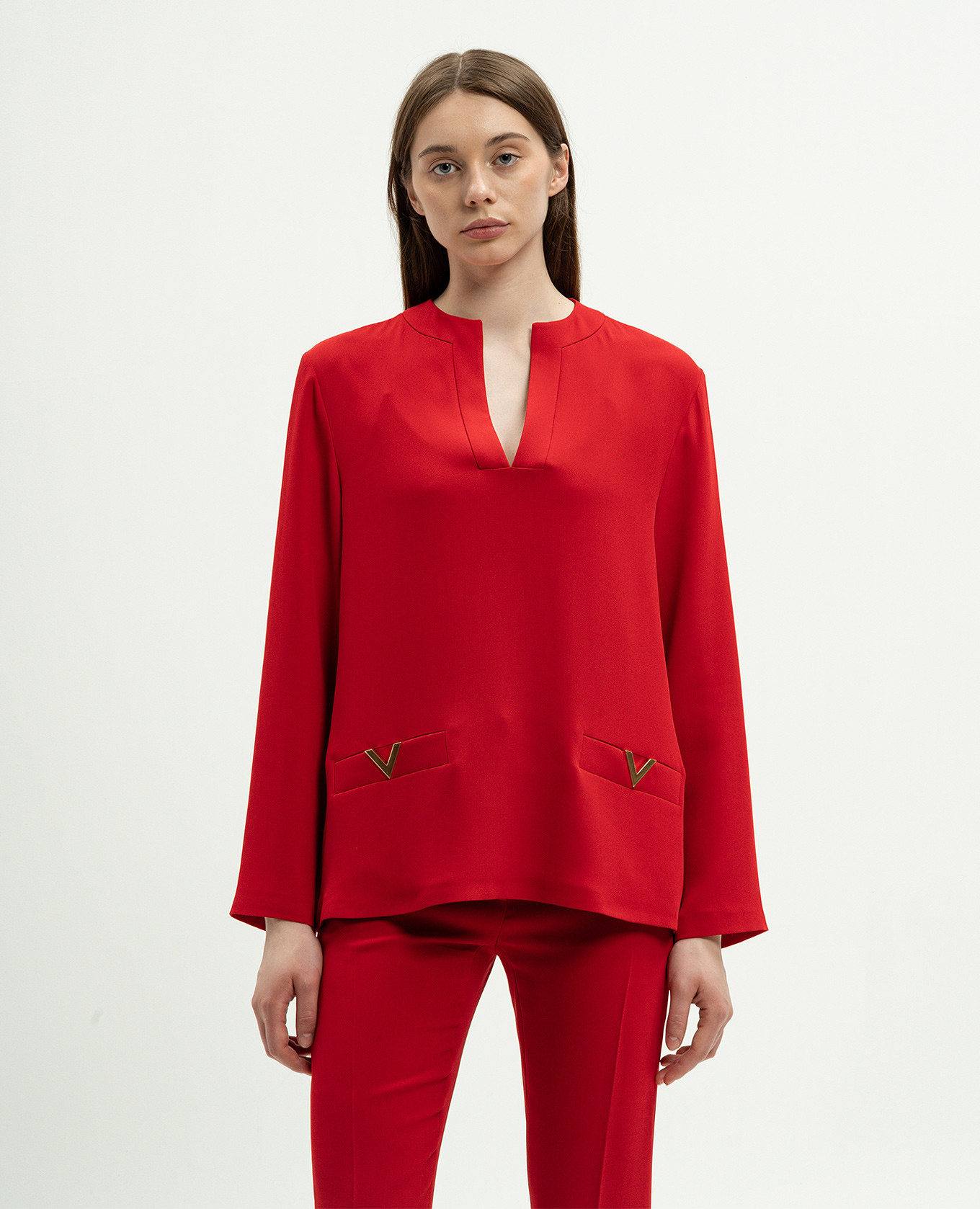 Red silk blouse with V logo Valentino 3