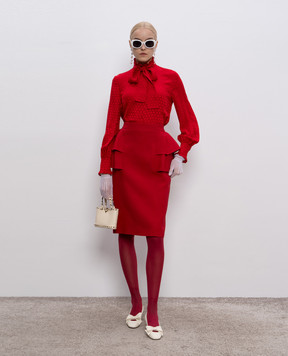 Valentino Red wool and silk skirt with ruffles 7B3RADJ51CF