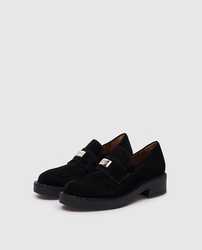 Babe Pay Pls Black suede loafers with logo 201201580V